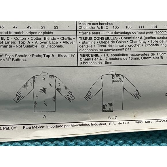 McCalls 6884 Sewing pattern shirt button down lace yoke hem size 14 16 18 - Picture 8 of 8